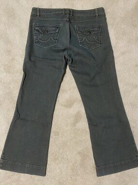 CAbi Brown Dirty Wash Boot Cut Jeans Size 12 Flap Pocket Denim Style 181R